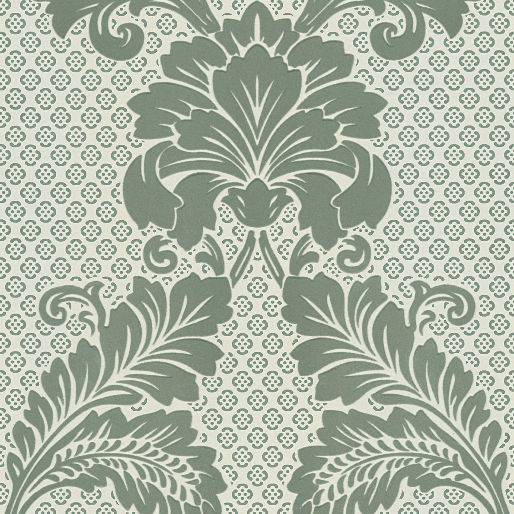        Patterned ornamental wallpaper with large floral motif - green, blue
    