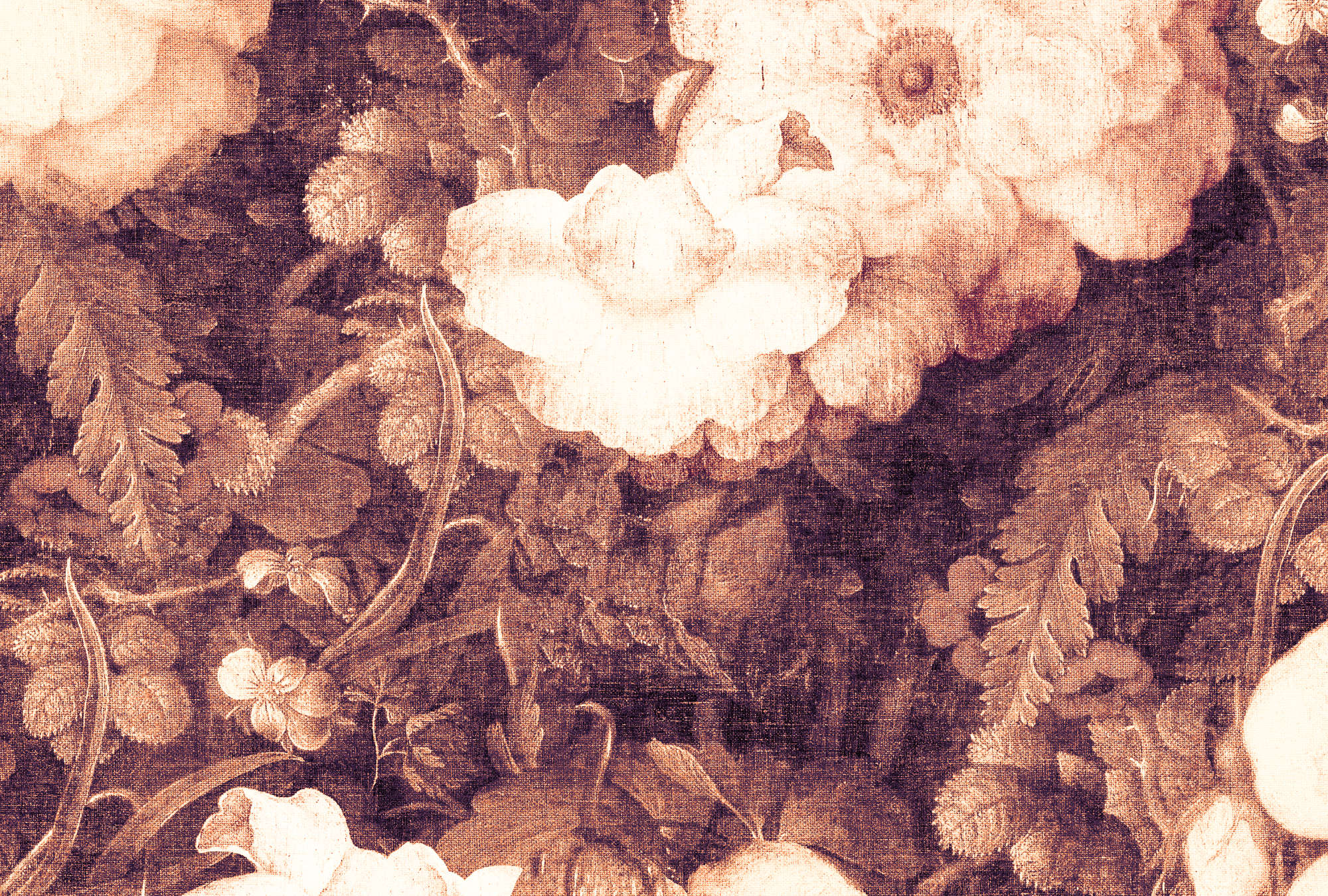             Muurschildering bloemen historische stijl in sepia look - Oranje, Wit
        
