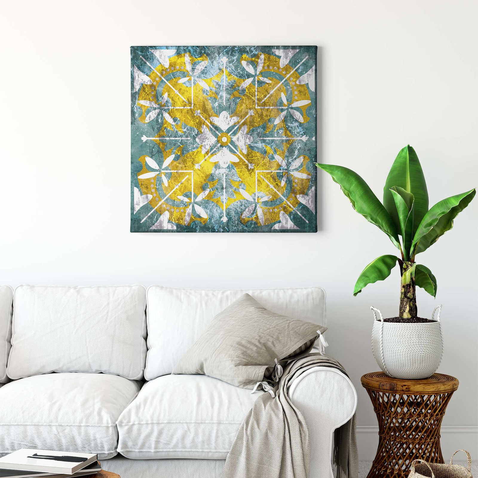             Square canvas print Mexican ambience – blue, yellow
        