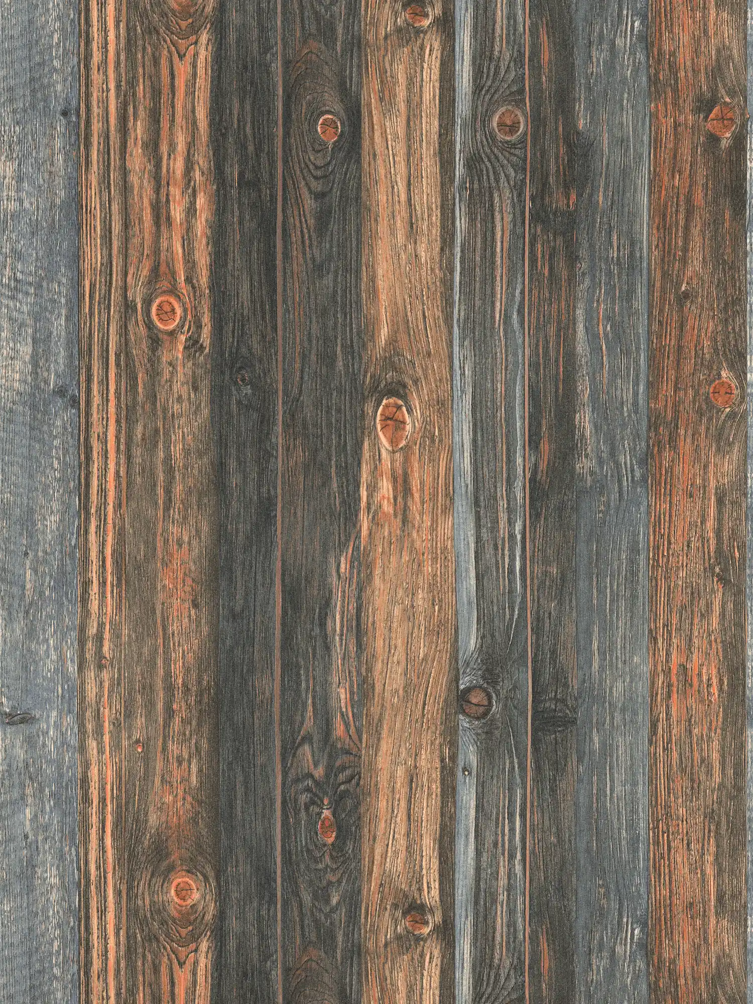 Papel pintado de madera con motivo de tablas, estructura y grano de madera - marrón, gris, beige
