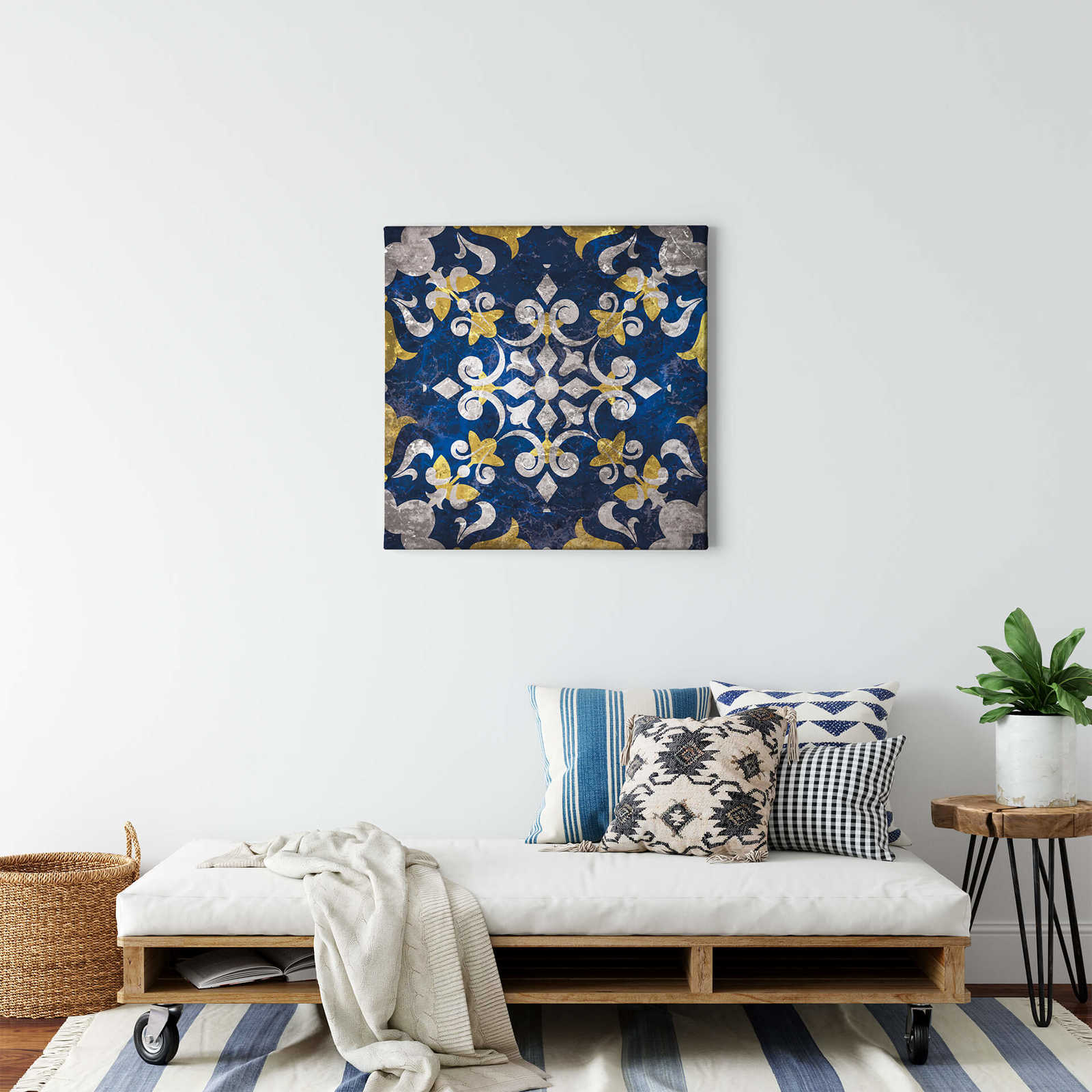             Square Canvas print oriental tile pattern – blue, yellow
        