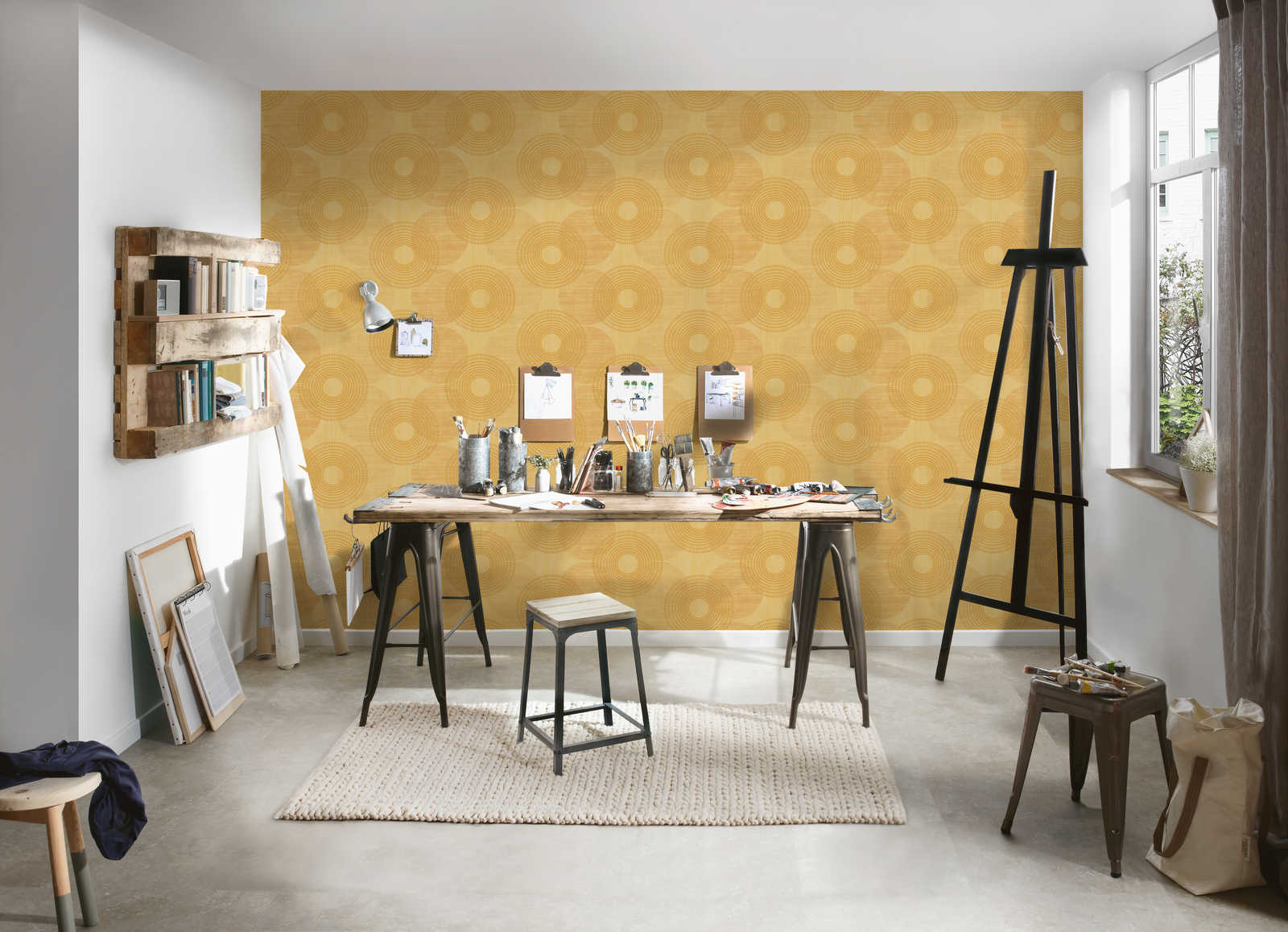             Scandinavian style wallpaper with modern pattern - yellow
        