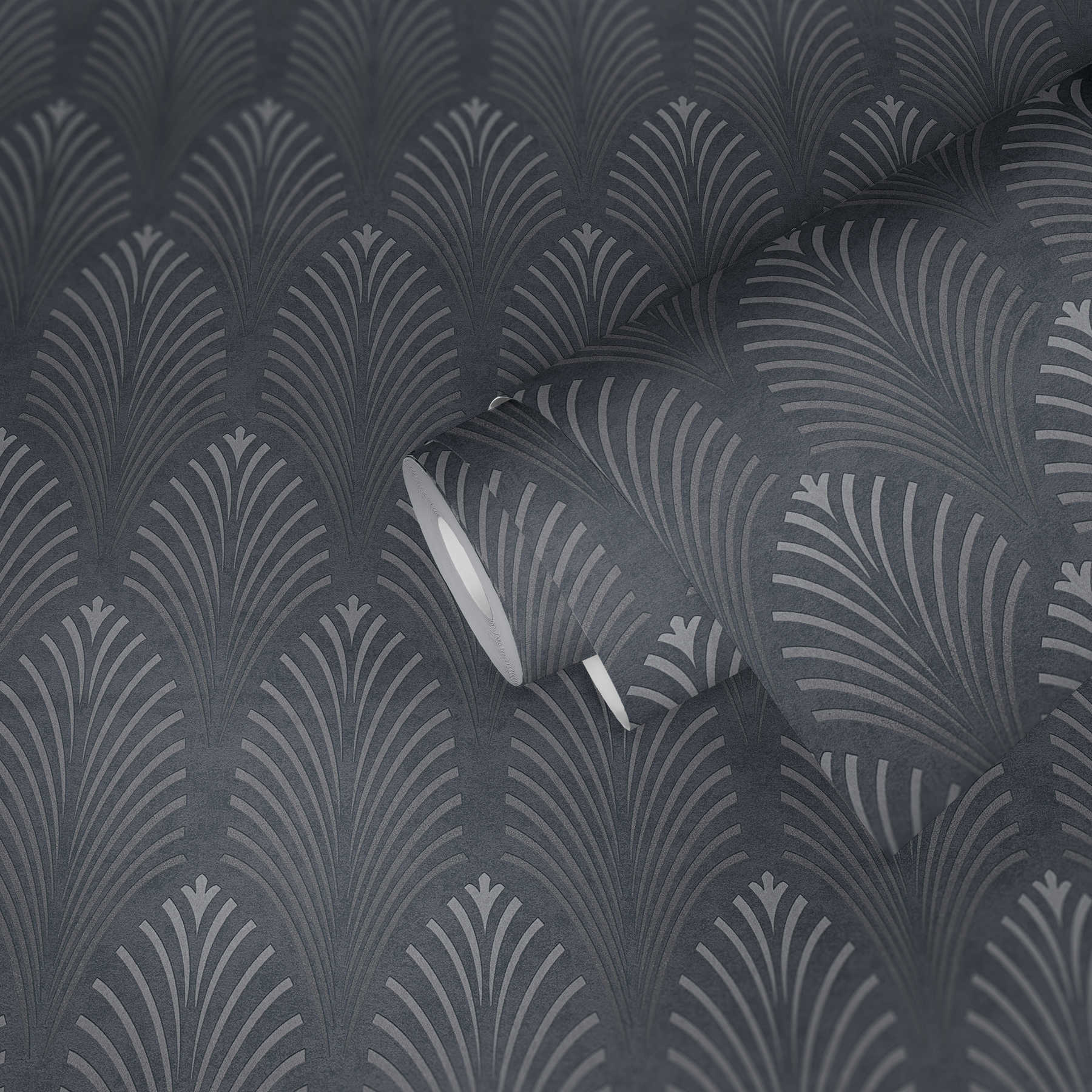             Papier peint rétro style art déco avec motifs géométriques - noir, argent, gris
        