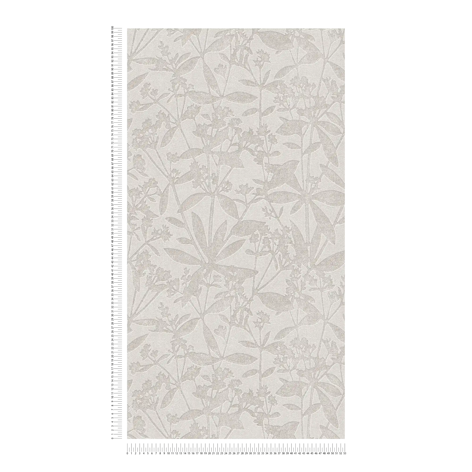             Papel pintado no tejido de flores y hojas - gris, beige
        
