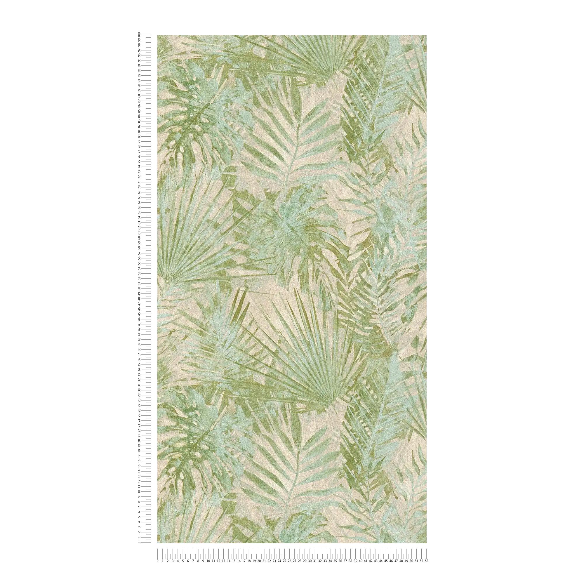             Non-woven wallpaper with jungle leaves PVC-free - green, beige
        