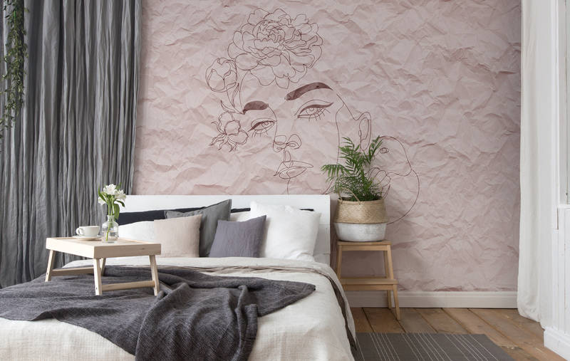             Mural de pared Mujer Line Art & Paper Look - Rosa
        