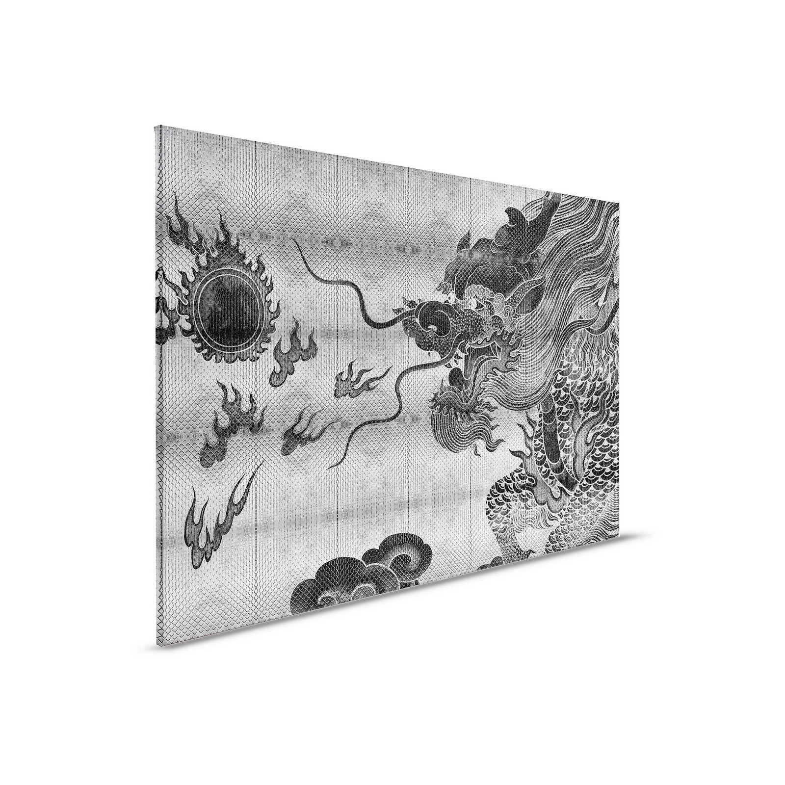 Shenzen 3 - Pittura su tela con drago argento metallizzato in stile asiatico - 0,90 m x 0,60 m

