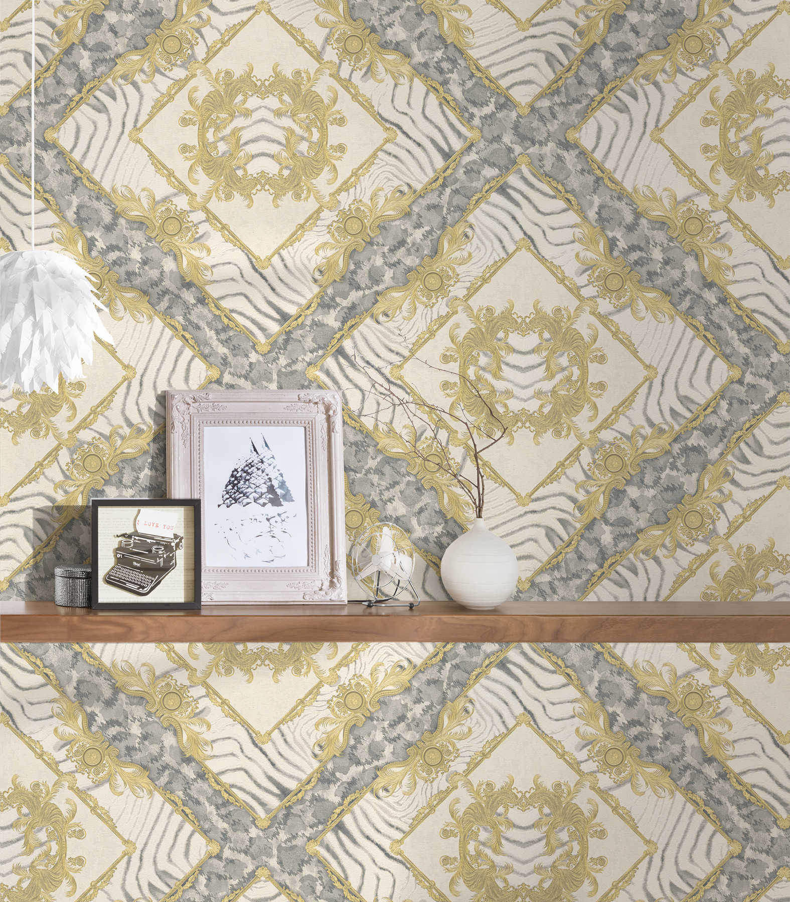             VERSACE wallpaper gold decor & animal print - cream, metallic
        