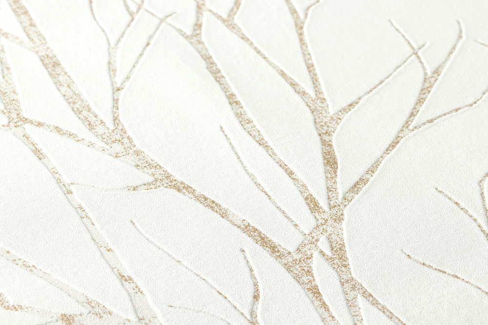             Carta da parati in tessuto non tessuto con motivo ad albero ed effetto metallizzato - beige, crema, metallizzato
        