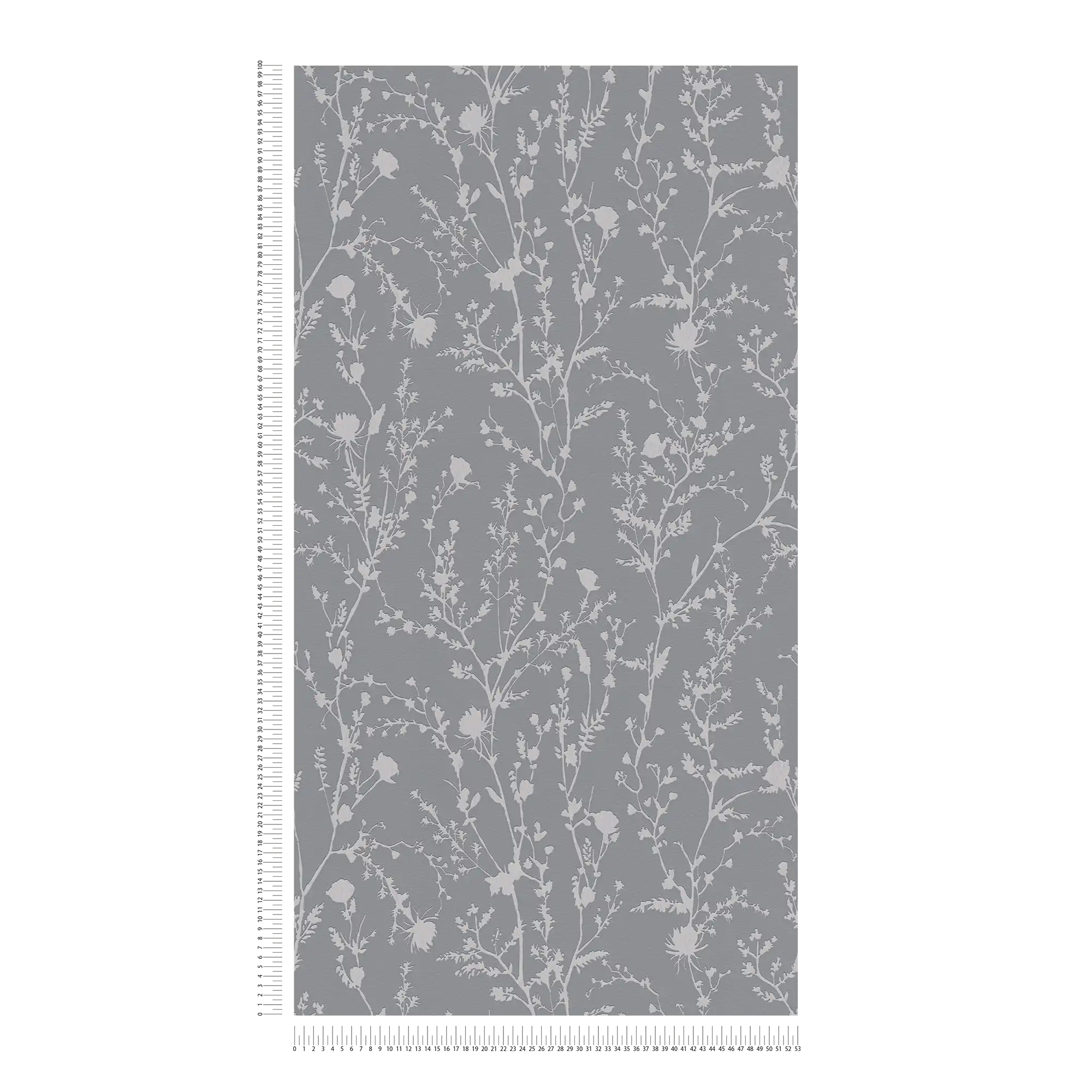             Floral wallpaper with soft grasses and blossoms pattern - grey, silver
        