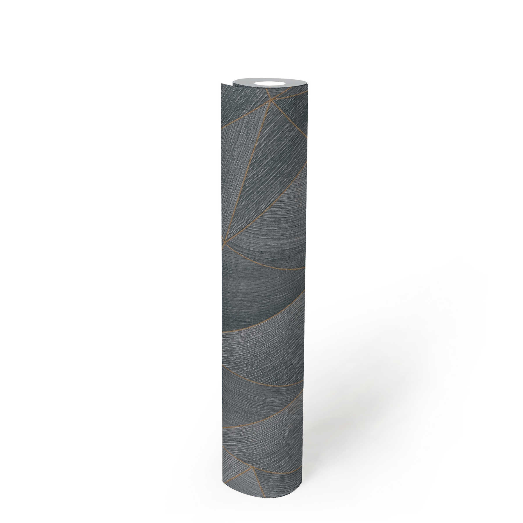             Carta da parati in legno con motivo geometrico ed effetto metallico - grigio, nero
        