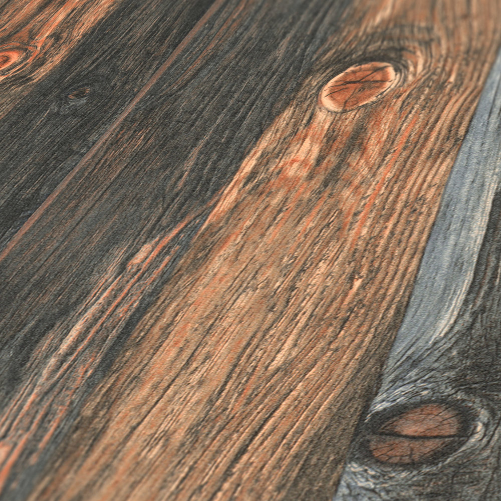             Papel pintado de madera con motivo de tablas, estructura y grano de madera - marrón, gris, beige
        