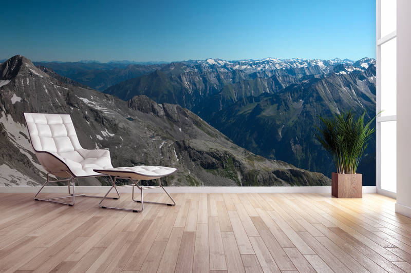             Panorama mural with rugged alpine mountains
        