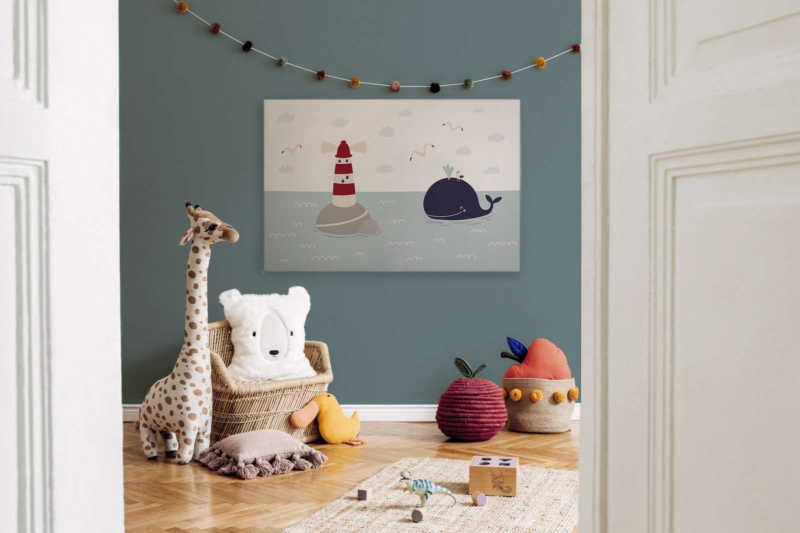             Toile pour chambre d'enfant avec phare et baleine - 120 cm x 80 cm
        