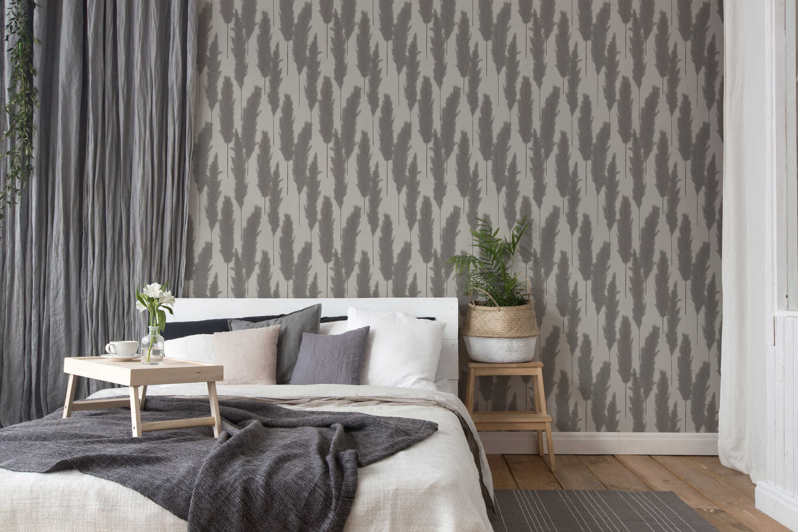             Nature design wallpaper pampas grass pattern - grey, white
        
