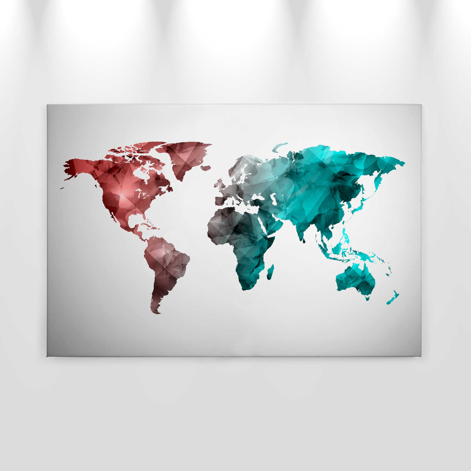             Canvas met wereldkaart gemaakt van grafische elementen | WorldGrafic 2 - 0,90 m x 0,60 m
        