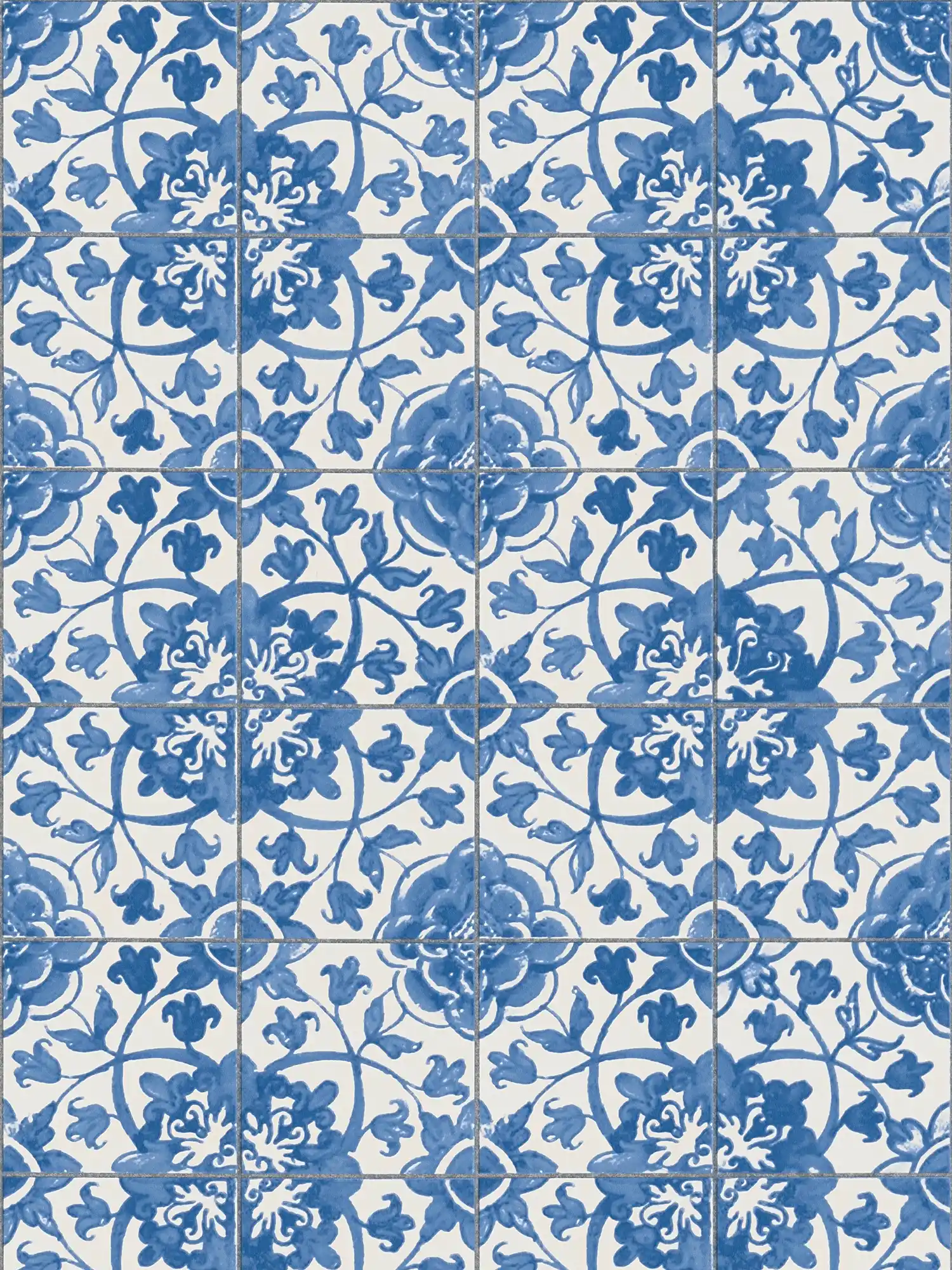 Zelfklevend behangpapier | Vintag style tile look - blauw, wit
