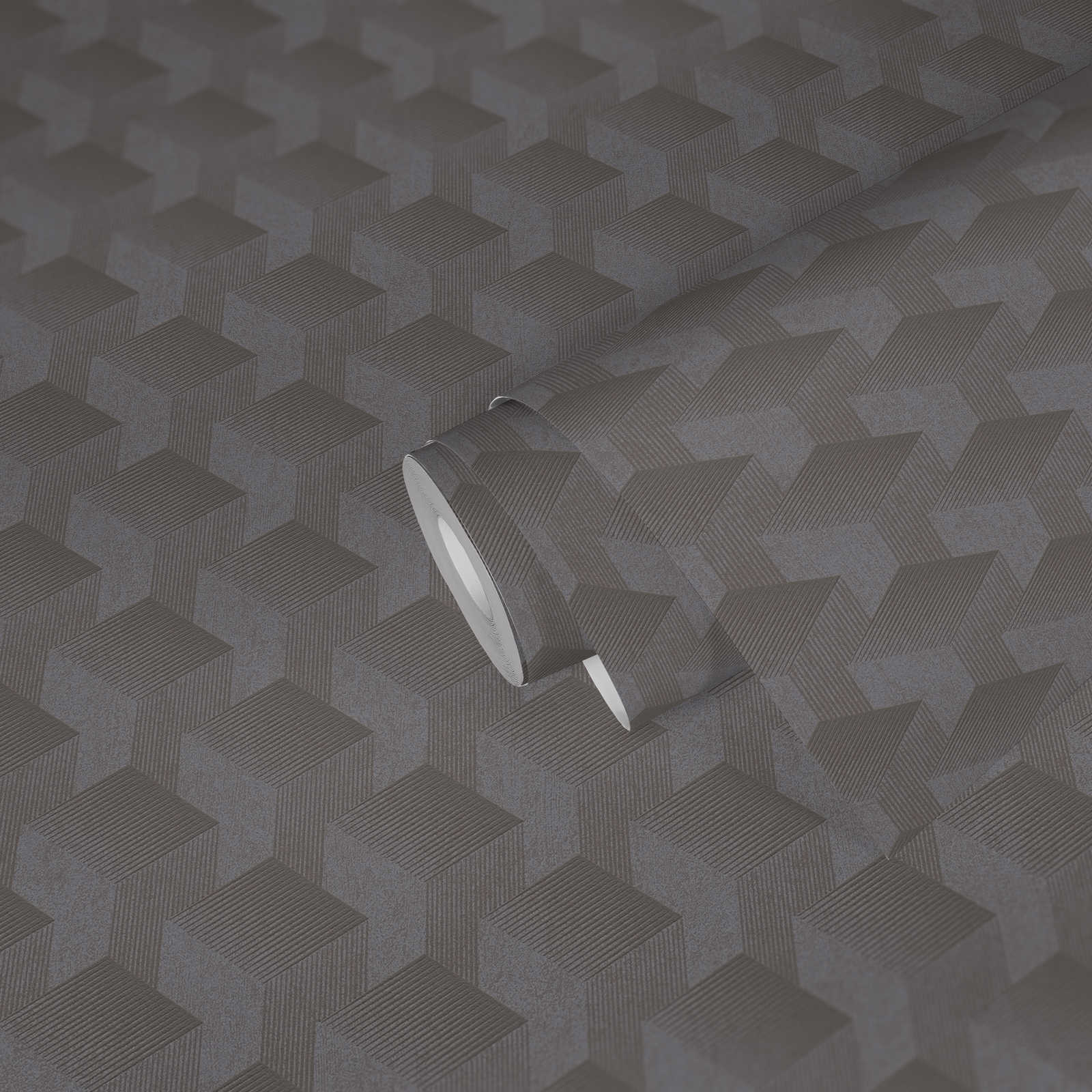             Geometrisch behang met 3D grafisch patroon mat - grijs
        