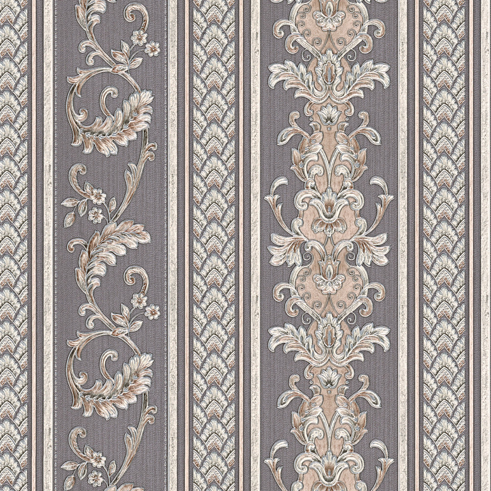             Ornament wallpaper metallic design with stripes - silver
        