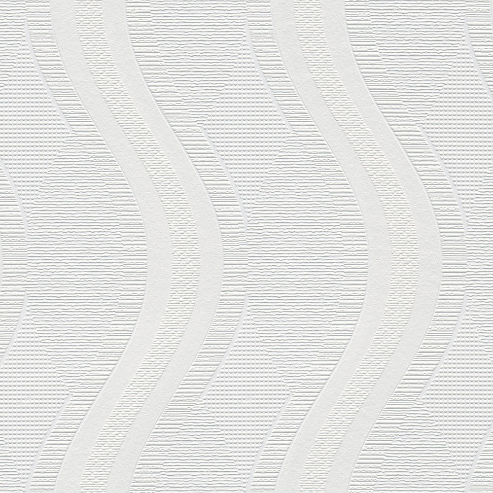            Papier peint rétro blanc avec motif géométrique de vagues - blanc
        