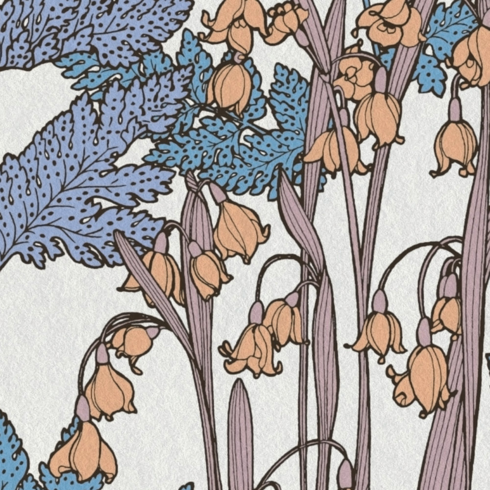             Carta da parati naturale foglie e fiori in stile country moderno - blu, crema, beige
        