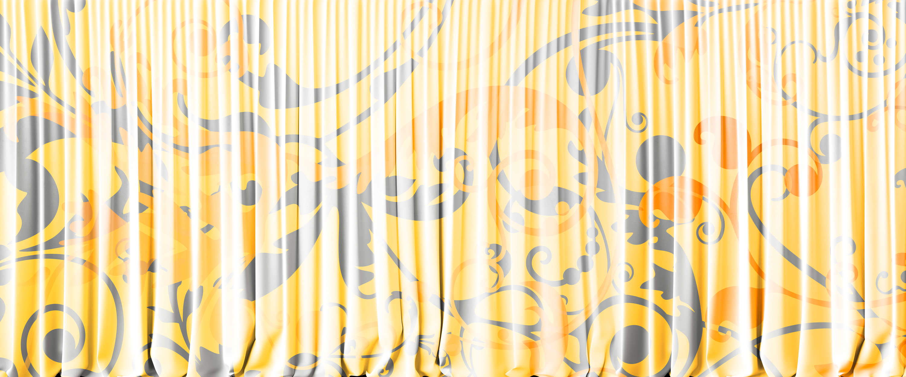             Papier peint ornemental Rideau avec aspect textile - jaune, blanc, orange
        