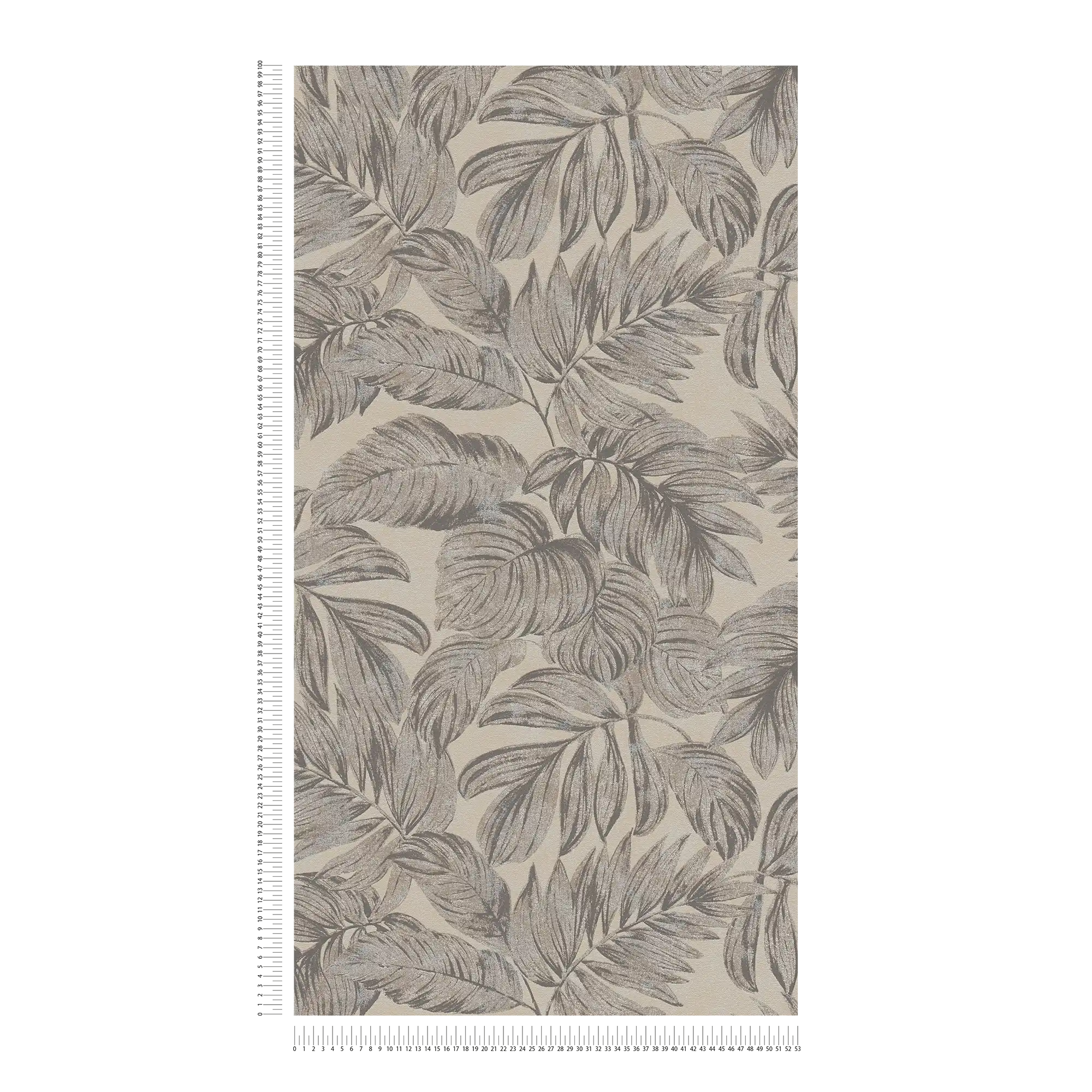             Papel pintado no tejido con motivo de hojas de selva - marrón, gris, beige
        