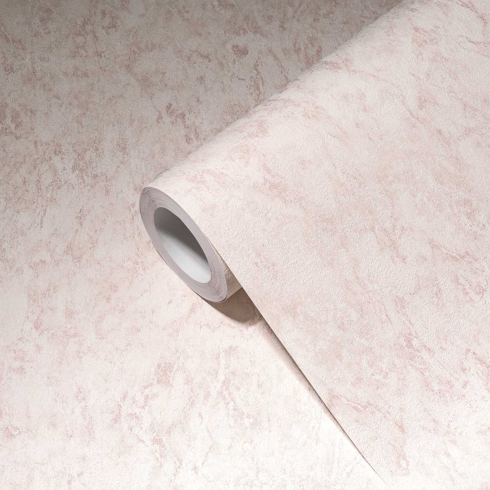             Papier peint uni avec effet texturé & dessin chiné - rose, crème
        