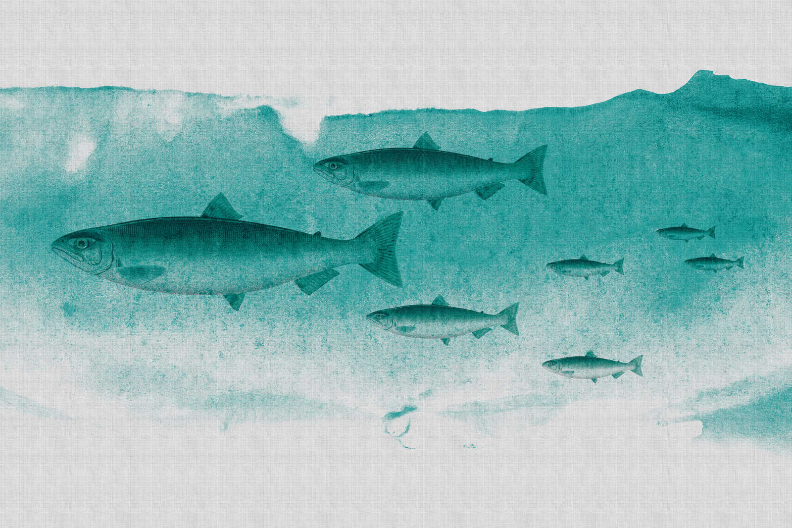             Into the blue 2 - Fish watercolour in green as canvas picture - natural linen structure - 0.90 m x 0.60 m
        