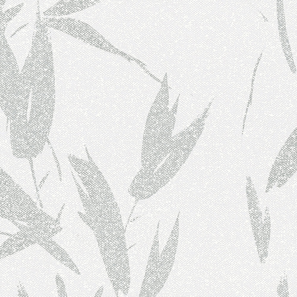             Papier peint intissé motif feuilles abstrait, aspect textile - blanc, crème, gris
        