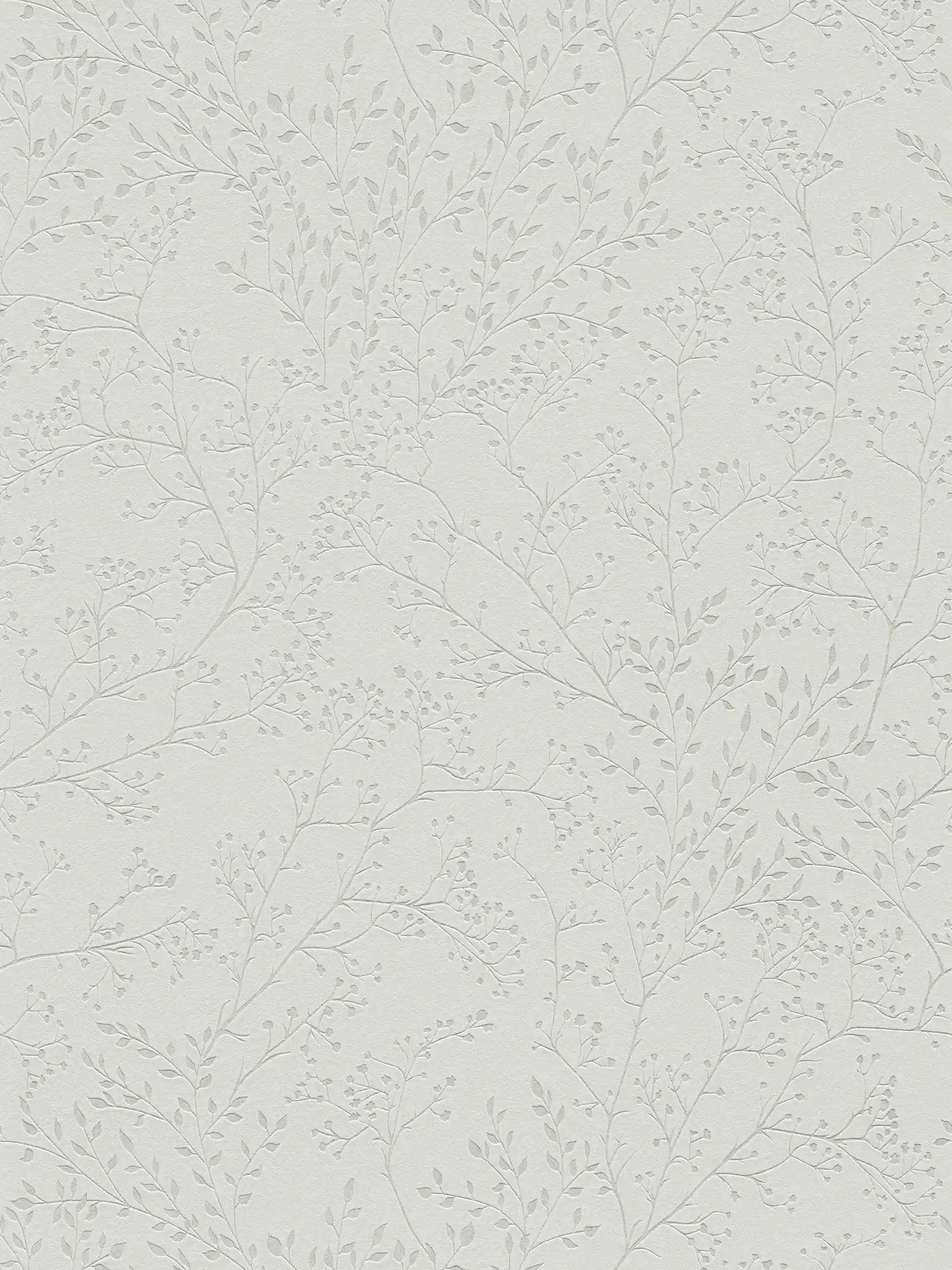 Effen grijs behang met bladmotief, glans & textuureffect
