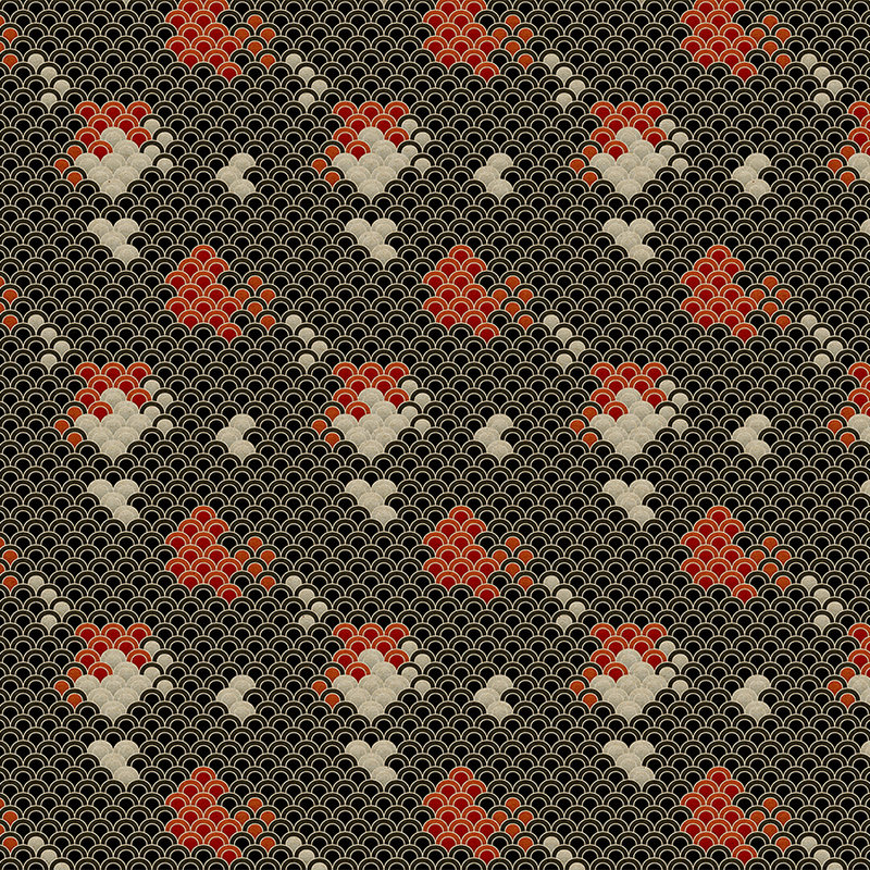 Koi 1 - Papier peint sombre pour bassin de Koï - À structure en carton - Beige, Rouge | Intissé lisse mat
