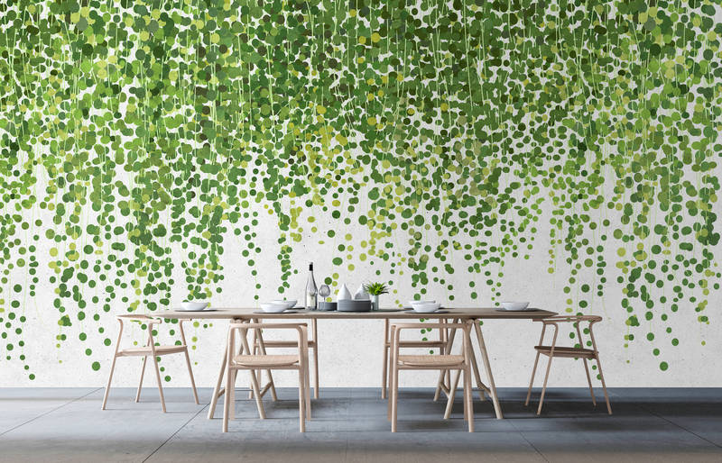             Hanging Garden 1 - Wallpaper Leaves and Tendrils, Hanging Garden in Concrete Structure - Grey, Green | Matt Smooth Non-woven
        
