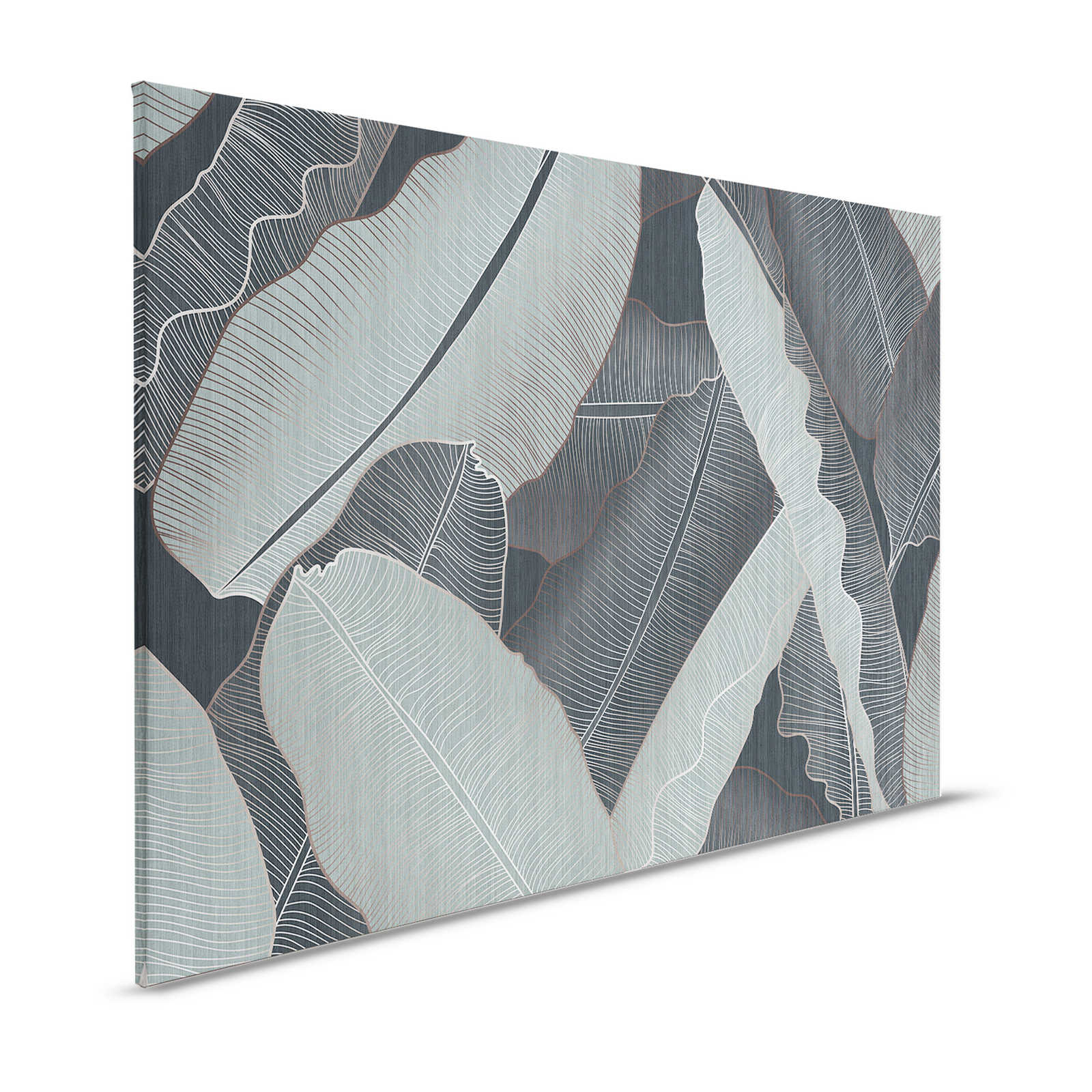 Sotto la copertina 1 - Pittura su tela con foglie di palma in stile disegno grigio e verde pallido - 1,20 m x 0,80 m
