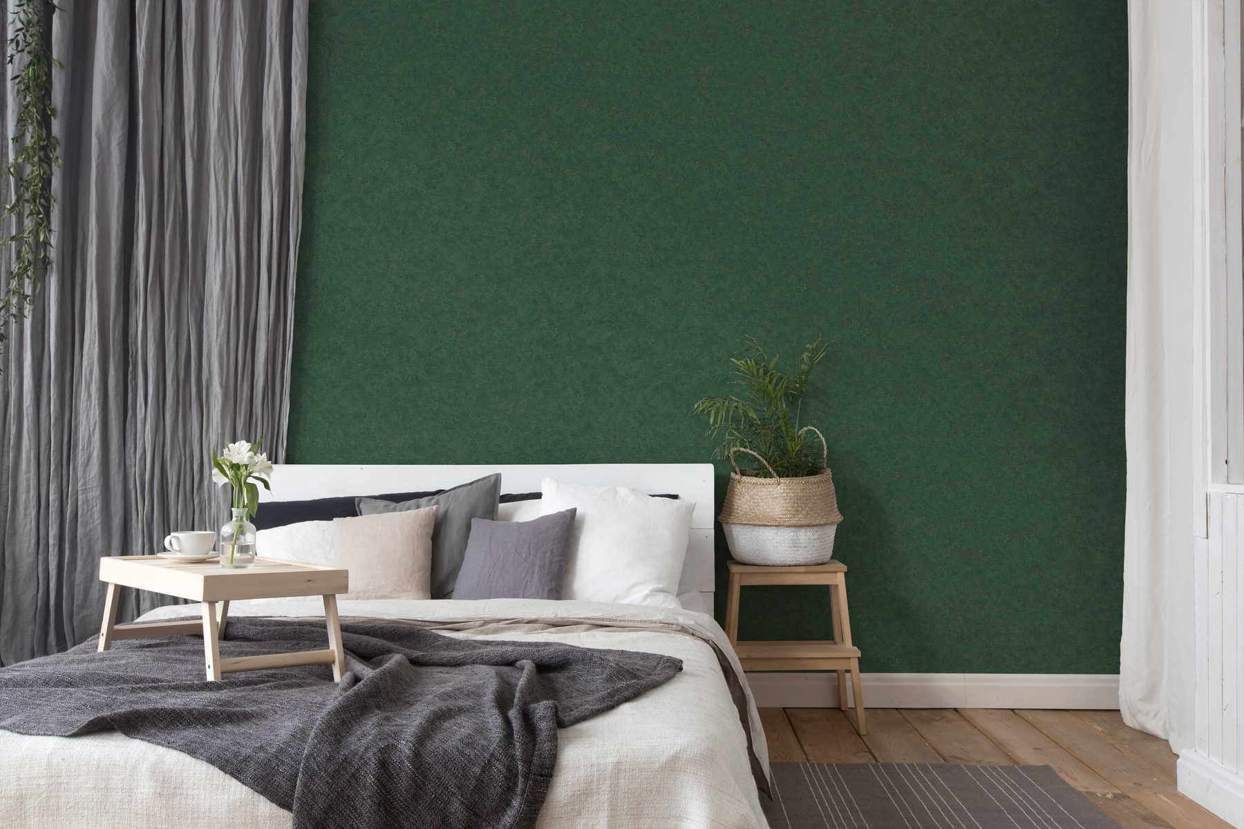             Papel pintado no tejido liso, patrón de colores y aspecto vintage - verde
        