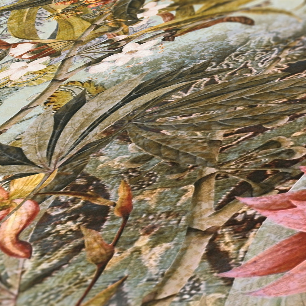             Papier peint intissé Vintage motif jungle - vert, rose
        