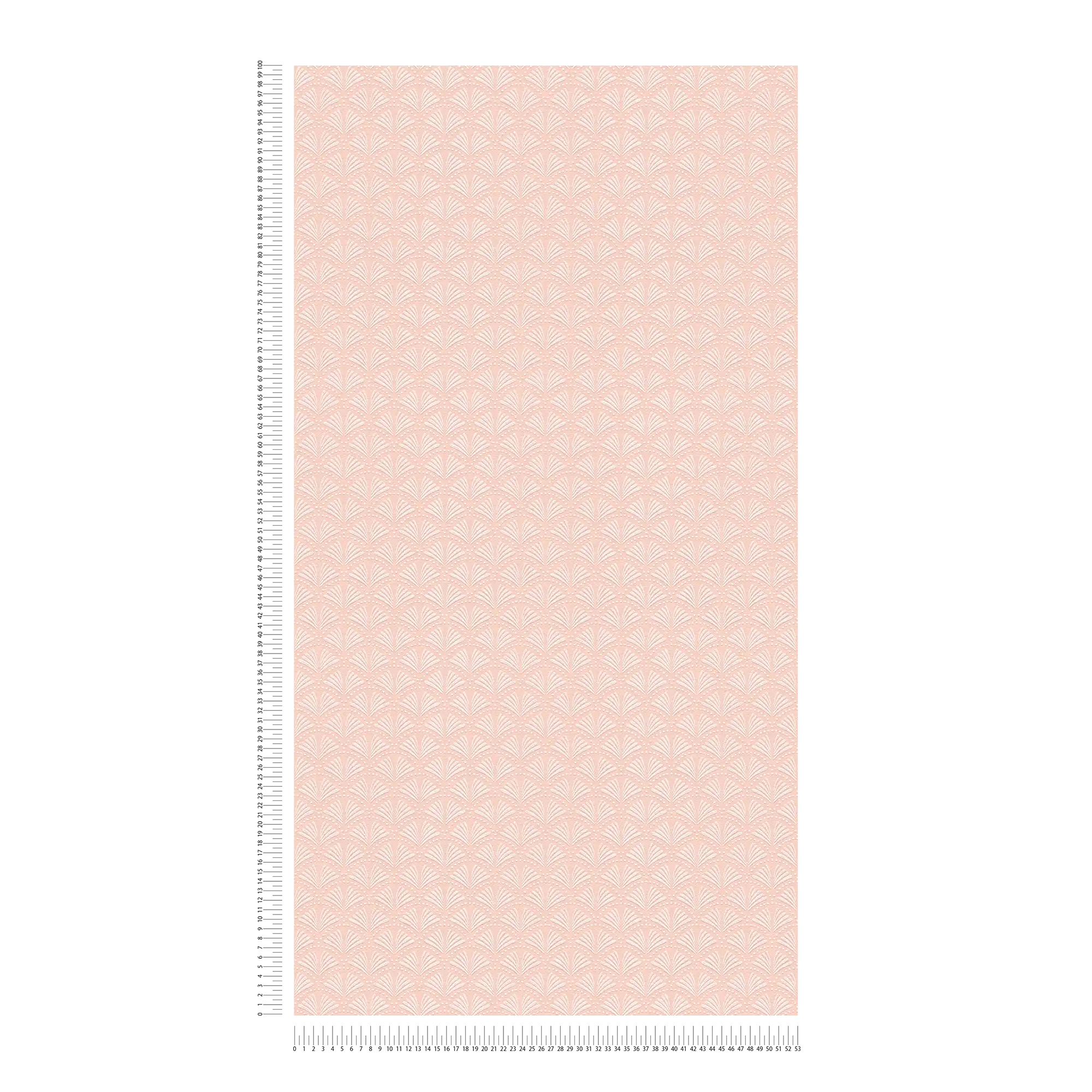             Papier peint rose scintillant avec design d'éventail dans le style rétro - métallique, rose, blanc
        