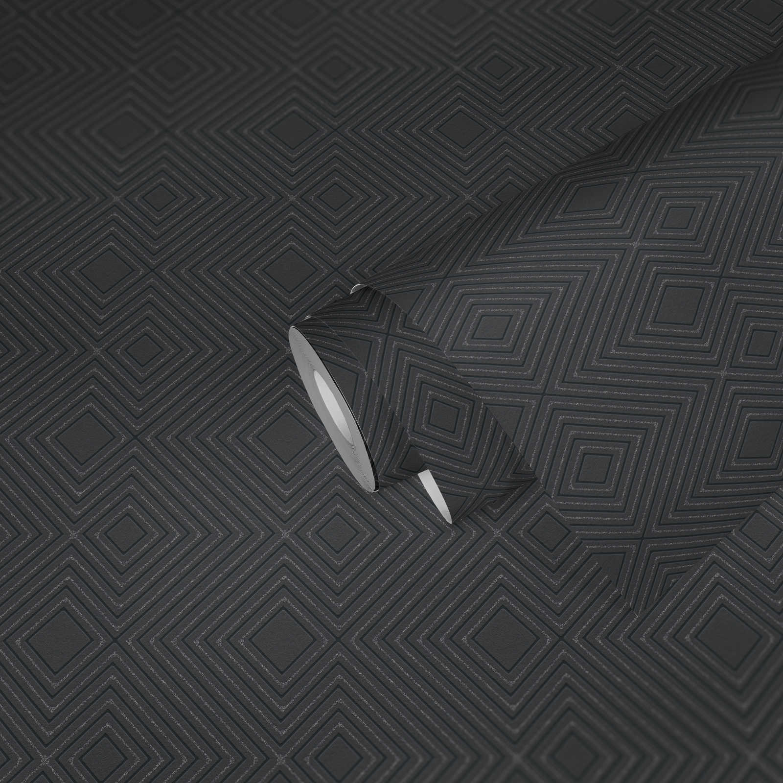             Papier peint à motifs géométriques avec paillettes métalliques - noir
        