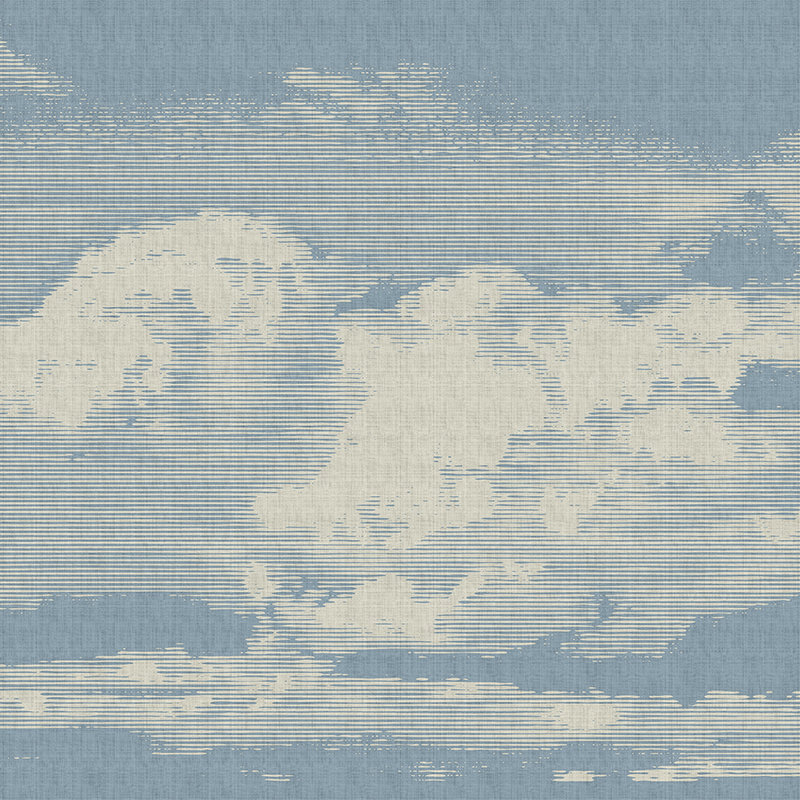 Nubes 1 - Papel pintado con motivo de nubes en estructura de lino natural - Beige, Azul | Liso mate
