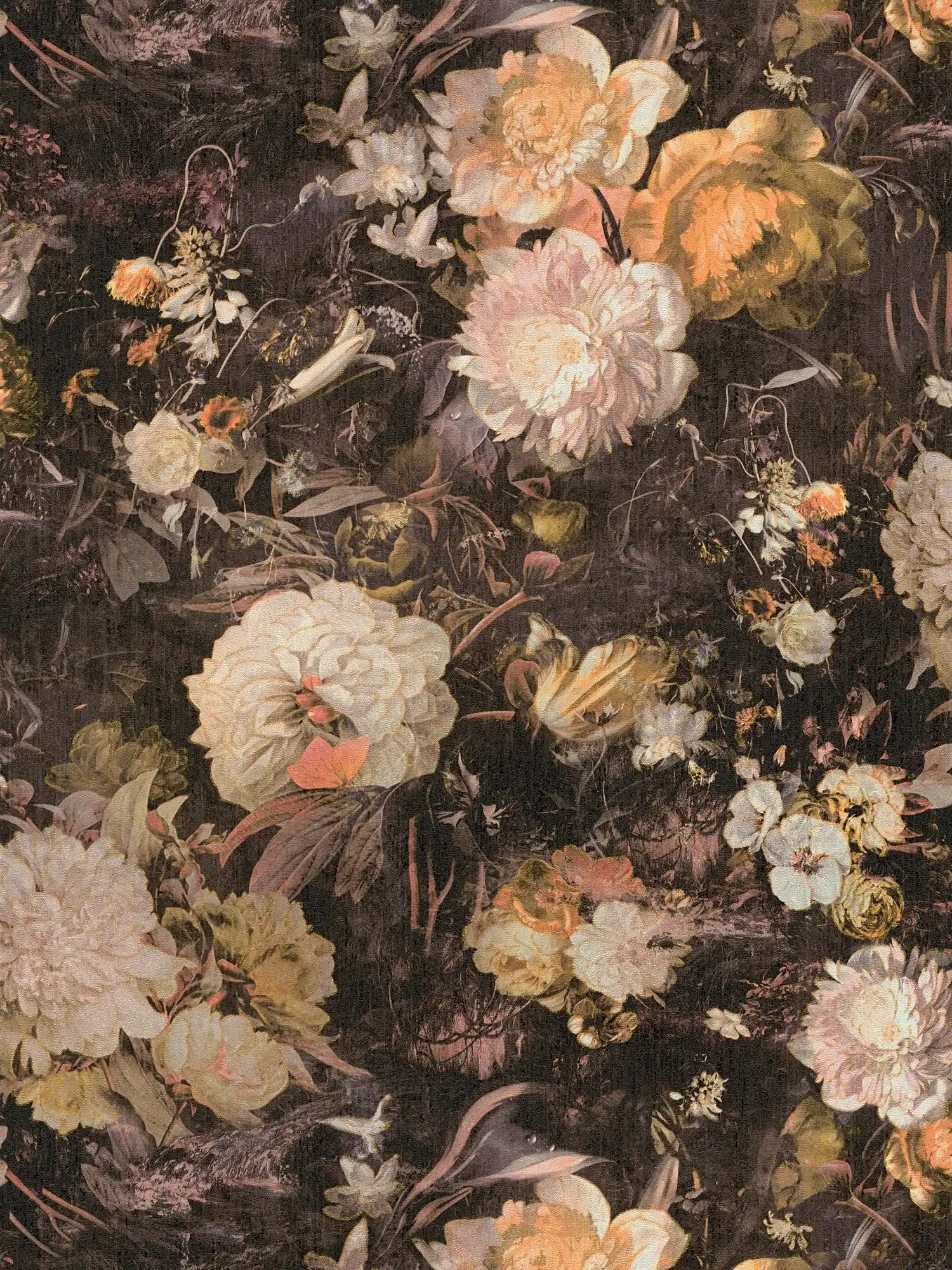 Art style floral wallpaper with roses - yellow, brown
