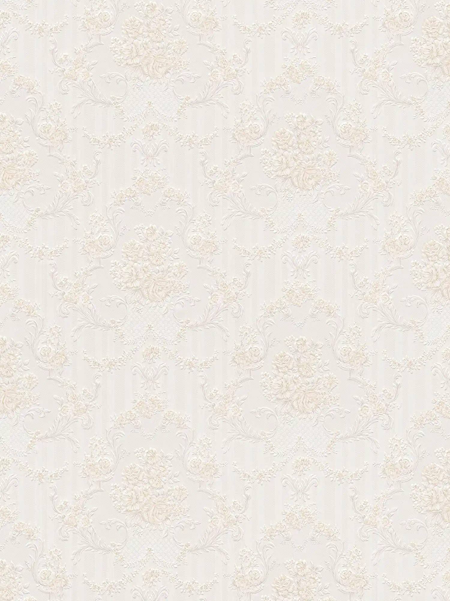 Neo baroque Wallpaper with roses ornaments & stripes - beige
