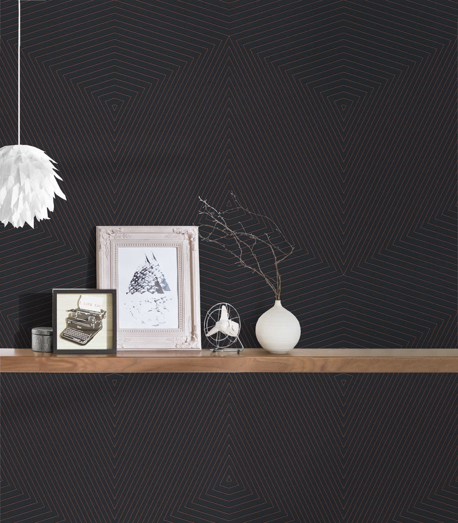             Non-woven wallpaper lined with metallic effect - black, bronze
        