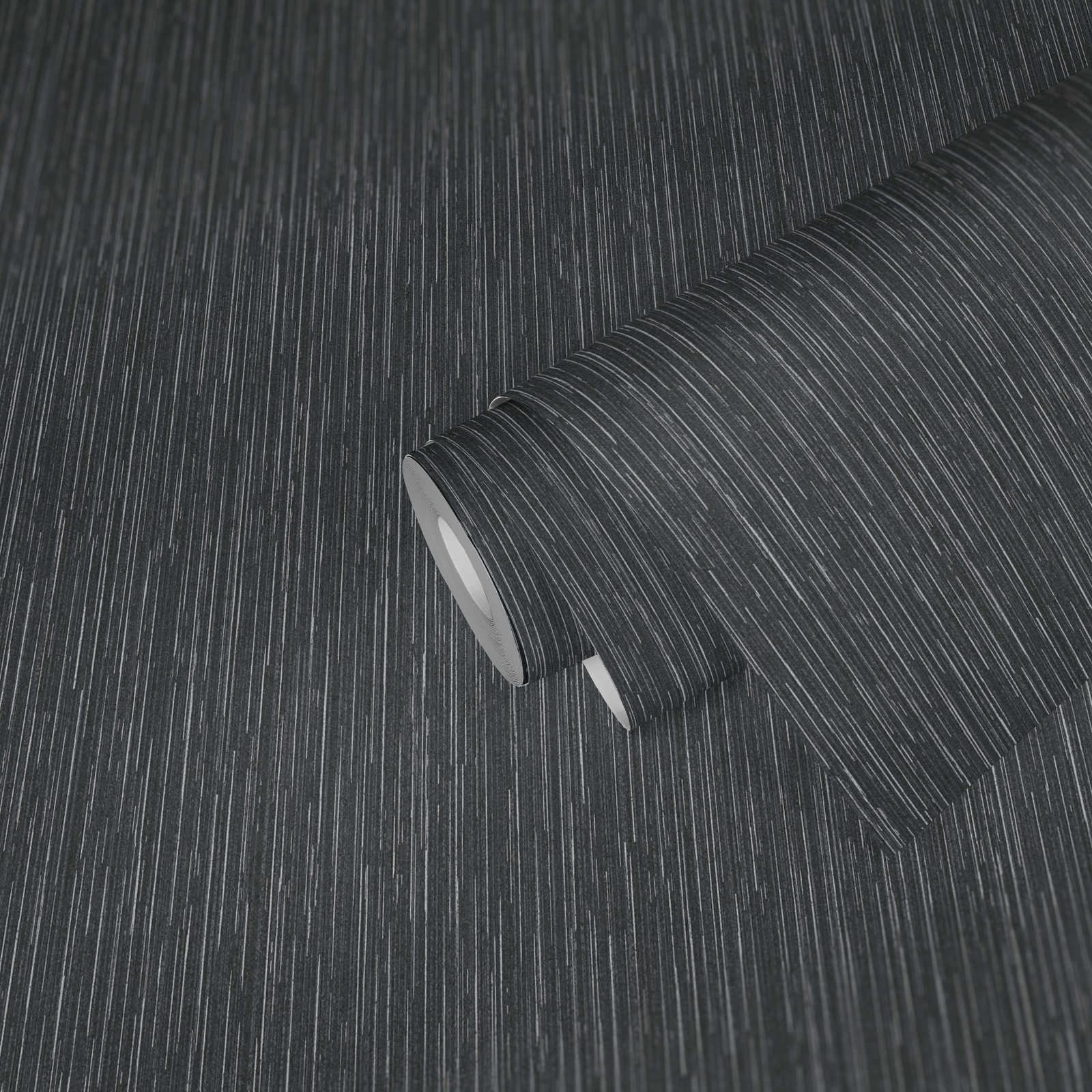             Anthracite wallpaper with silver accents & line design - black, metallic
        