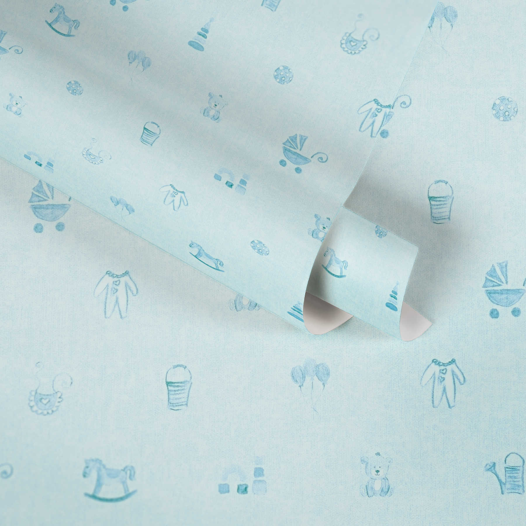             Chambre bébé garçon papier peint à motifs - Bleu
        