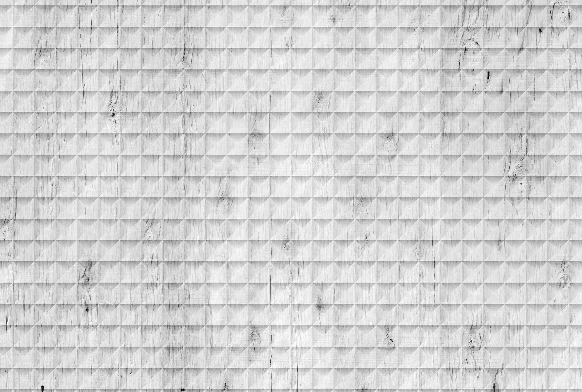             White wood mural, grain & geometric pattern - white, grey, black
        