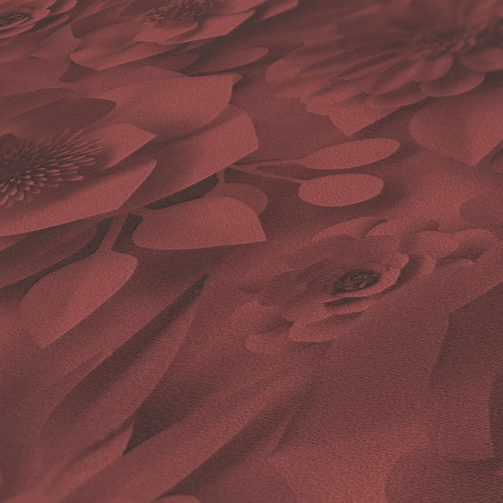             3D Behang met Papieren Bloemen, Grafisch Bloemenpatroon - Rood
        