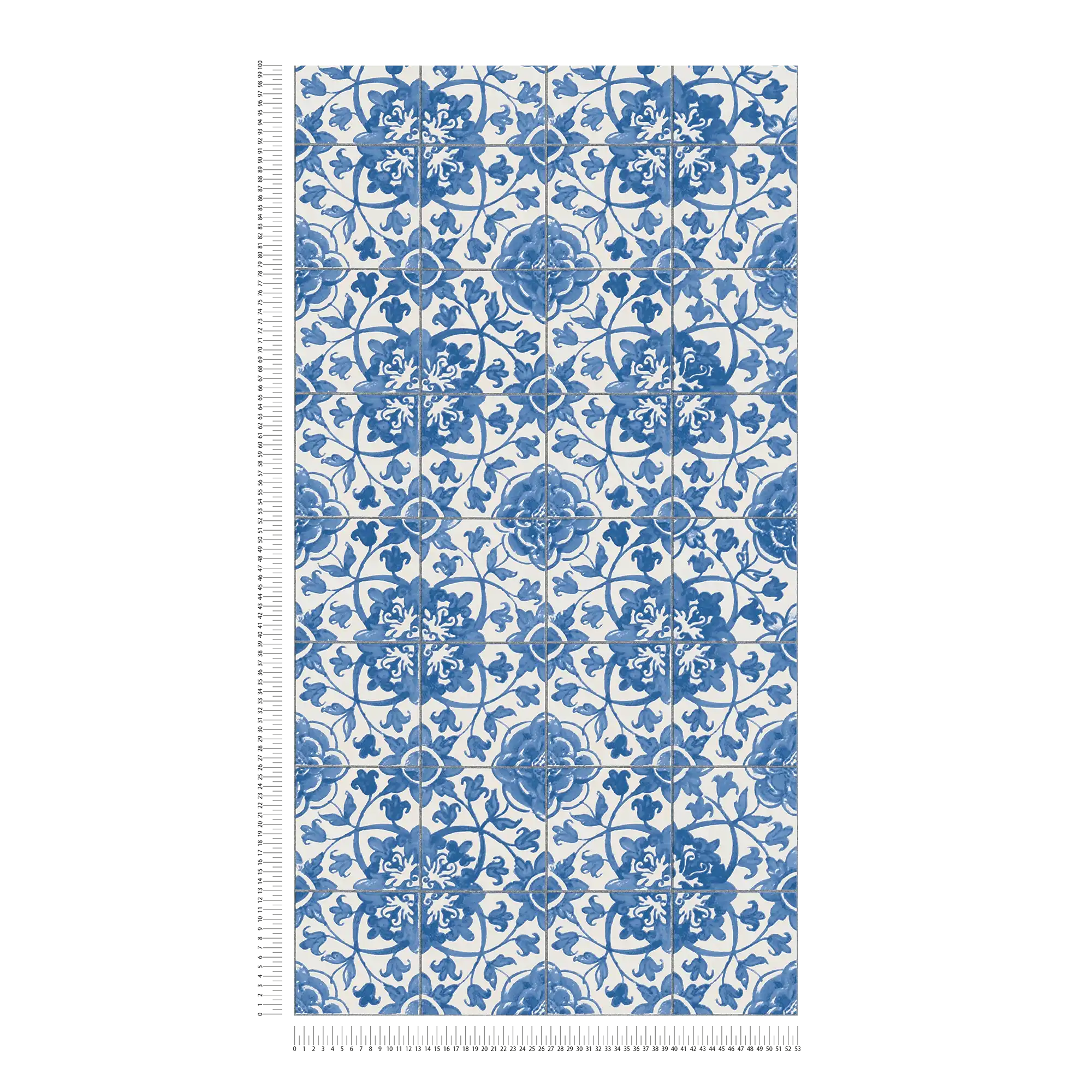             Papier peint auto-adhésif | aspect carrelage style vintage - bleu, blanc
        