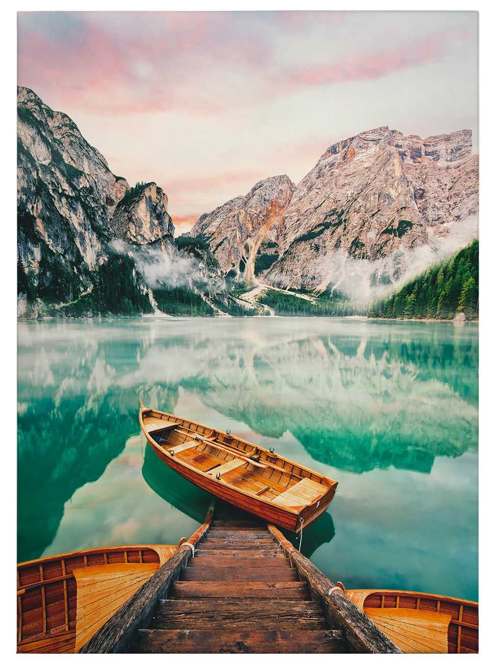             Canvas print boat on a mountain lake – colourful
        