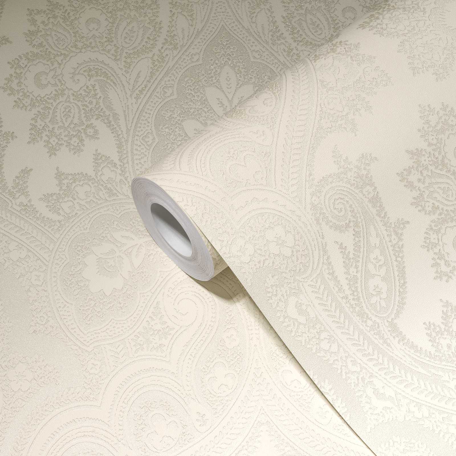             Boho wallpaper ivory with ornamental pattern - metallic, beige
        