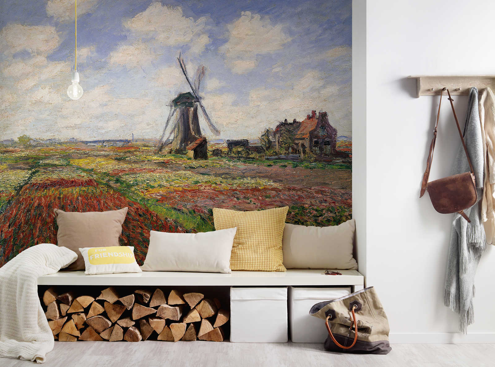             Papier peint panoramique "Champs de tulipes avec le moulin à vent de Rijnsburg" de Claude Monet
        